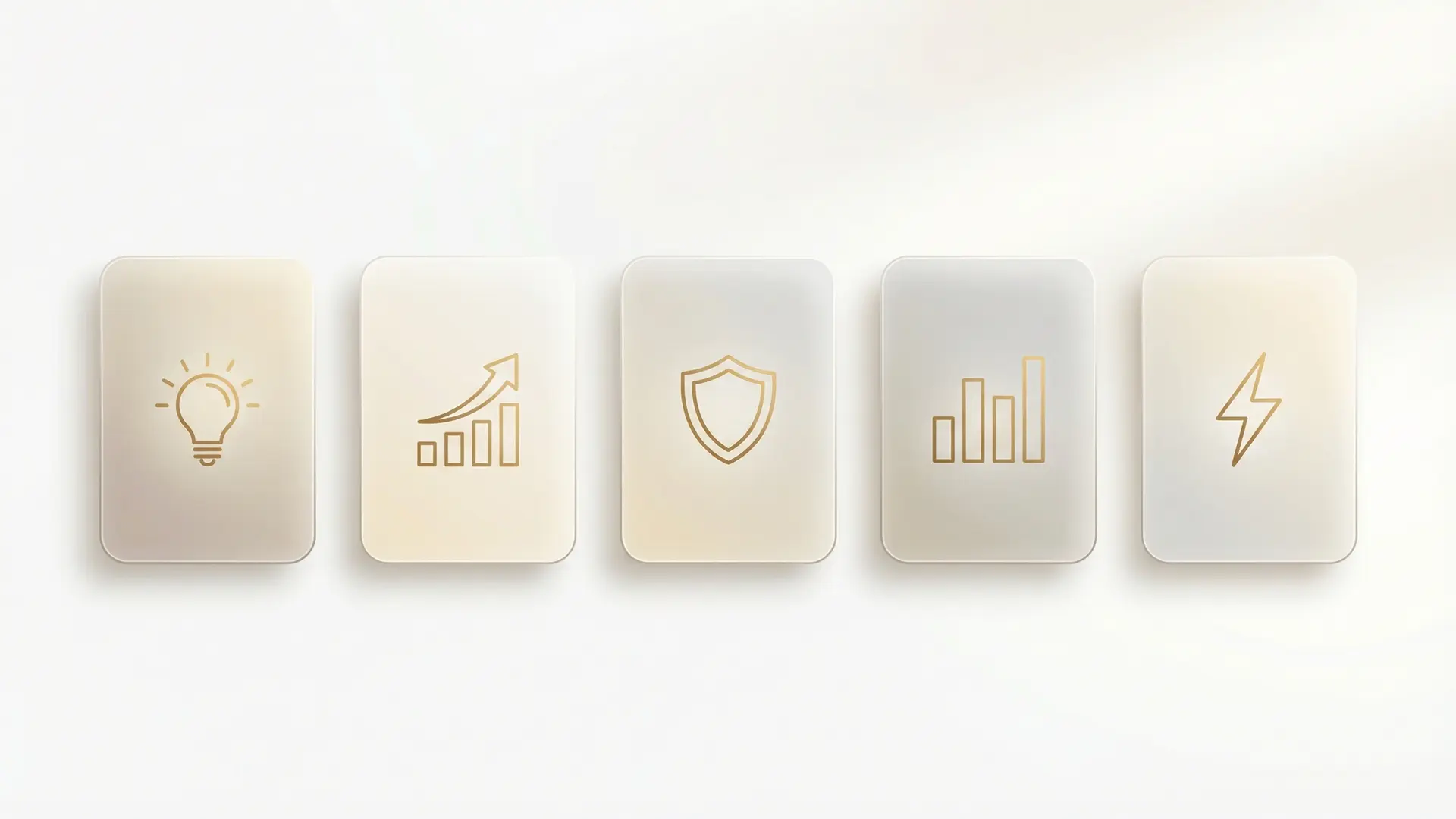 Iconos de los beneficios de una landing page para realtors en miami: Claridad, conversión, control, medición, velocidad.